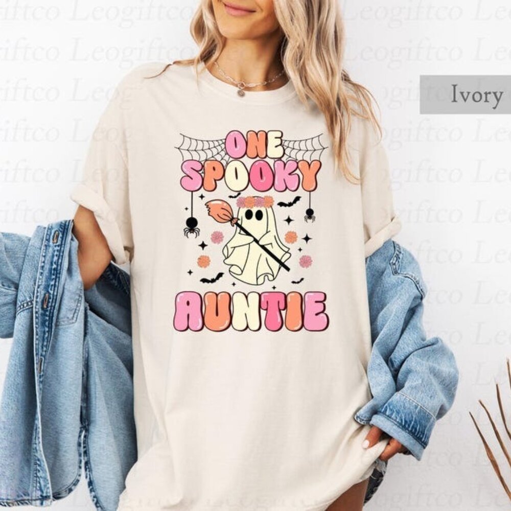 One Spooky Auntie Comfort Colors Shirt, Spooky Halloween Shirt, Spooky Aunt